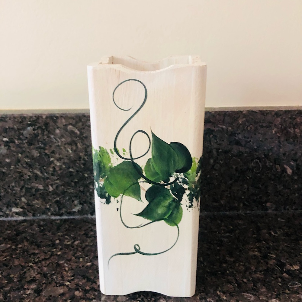Artist Painted Wooden Container 6” tall